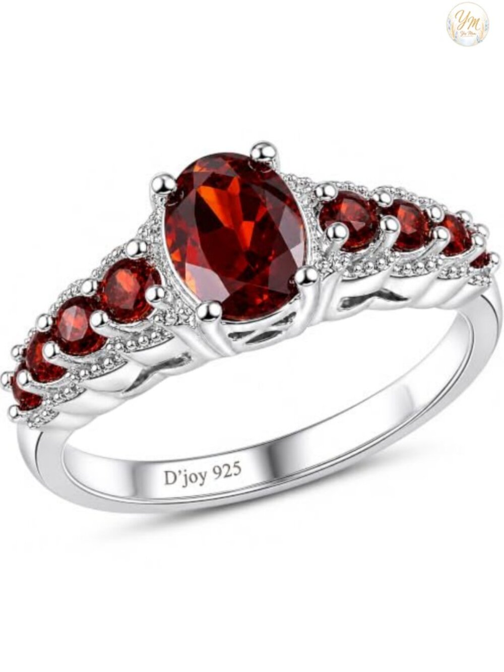 9 Stone Red Garnet Ring in 925 Sterling Silver Vintage Statement Jewelry